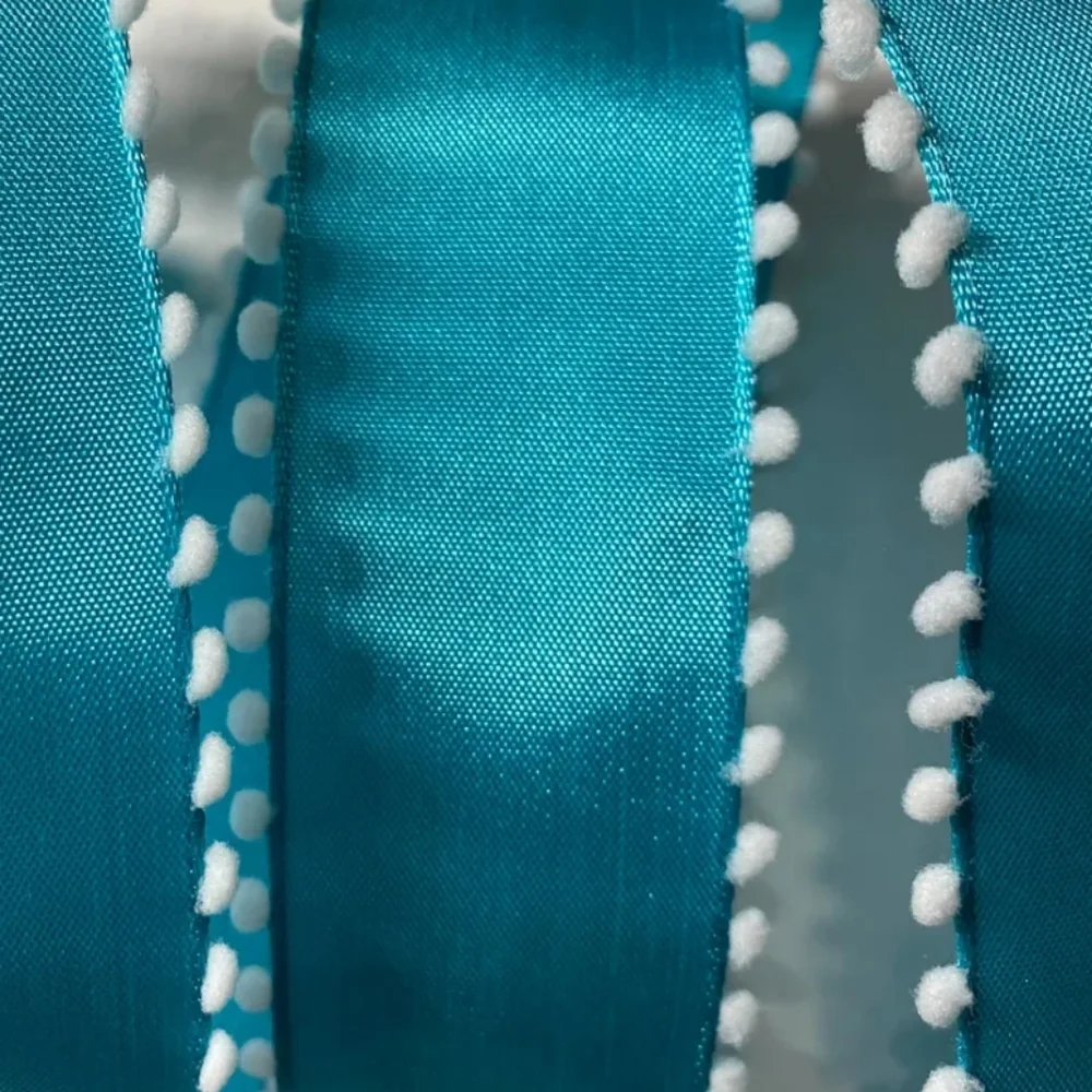 Ribbon Kirkland Wired Satiny Blue Teal Mini Pom Pom Edge 1.5